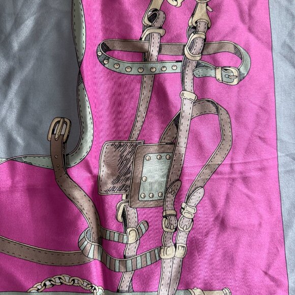 Vintage Codello Horse Tack and Bridle 100% Silk Scarf Women One Size Pink Gray - Picture 2 of 4